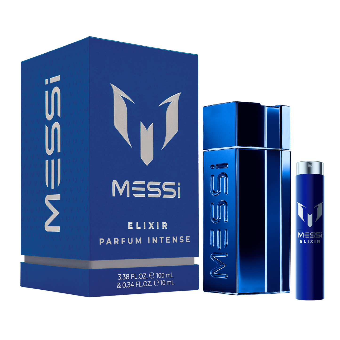 Messi Elixir perfume packaging on a white background