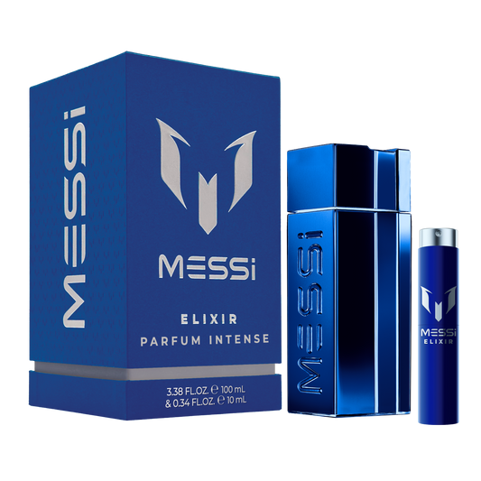 Messi Elixir perfume packaging on a white background